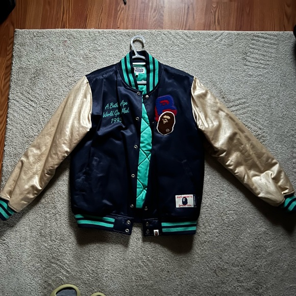 【希少】BAPE SATIN VARSITY JACKET Varsity A Bathing Ape Bape Satin Jacket - Jackets Masters